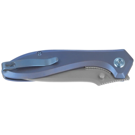 Kubey Ruckus Knife Blue Titanium, Beadblasted CPM 20CV by Sherif Manganas (KB314R)