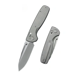 Kubey KB Knives Bluff Gray Ripple Titanium, Beadblasted M390 by Garet Caronna (KB383F)