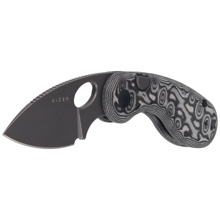 Kizer Microbe Knife Black-Grey Micarta w/ Vortex, Gray Stonewashed 14C28N by Maksim Epifantsev (V2742A5)