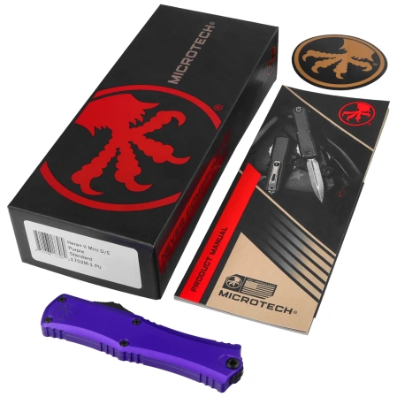 Nóż automatyczny OTF Microtech Hera II Mini D/E Purple Aluminium, Black M390MK by Tony Marfione (1702M-1PU)