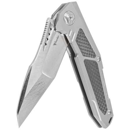 Reate K-3 Tanto Grey Titanium/Carbon Fiber, Damasteel Damascus