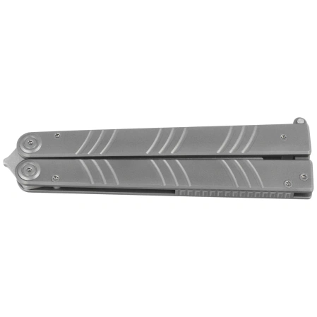 Kubey Ballistic Butterfly Knife Grey Titanium, Beadblasted 14C28N by Mark Perez (KU297A)