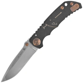 Spartan Blades Harsey Folder ''Plague Doctor'' Black/Gold Titanium, Satin MagnaCut by William W. Harsey (SF5DOCTOR BK)