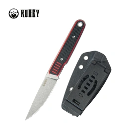 Kubey JL Drop Point Fixie Knife Red-Black G10, Bead Blasted 14C28N by Justin Lundquist (KU356D)