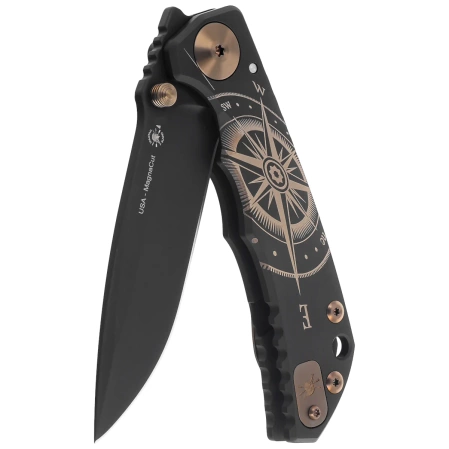 Spartan Blades Harsey Folder Special Edition Golden Compass Knife Black Titanium, Bronze HW, Black MagnaCut by William W. Harsey Jr. (SF5GOLDENCOMPASS)