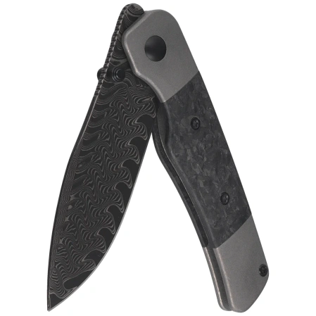 Kizer Coywolf Knife Gray Titanium / Black Carbon Fiber, Acid Washed Damascus by Derek Sharon (Ki3685A1)