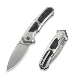Nóż składany We Knife Corwyn Gray/Black/Pink Titanium/Carbon Fiber, Stonewashed M390 (WE24088-2)