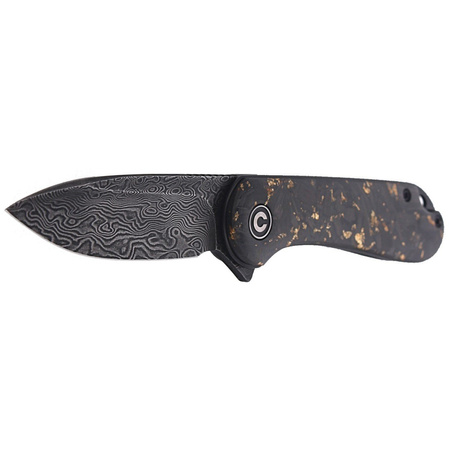 CIVIVI Knife Elementum Flipper Shredded Carbon Fiber / Golden Shred, Black Damascus (C907C-DS1)