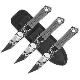 Martinez Albainox Gray Strung Knife, Black/3D Skull Design 3Cr13MoV (32548)