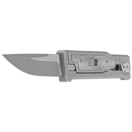 Reate Knife Mini EXO OTF Gravity Drop Point Bead Blasted Titanium/Black Micarta, Stonewashed CPM 3V