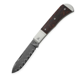 Kizer Trestle D Knife Grey Aluminum / Leopardwood, Acid Washed Damascus by Azo (V3760A3)