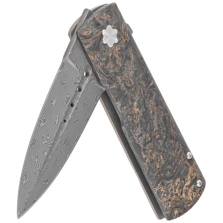 Maserin Daga 372/DG Knife Black-Gold Fat Carbon, Damascus Small Roses by Attilio Morotti