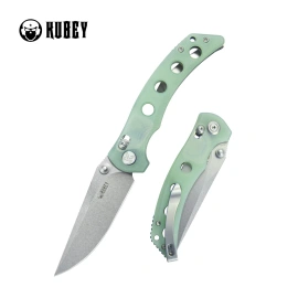 Kubey Hound Knife Jade G10, Stonewashed 14C28N by Maksim Tkachuk (KU172G)