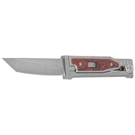Reate Knife EXO-M OTF Gravity T/E Bead Blasted Titanium/Damascus Red-Black G10, Satin Elmax
