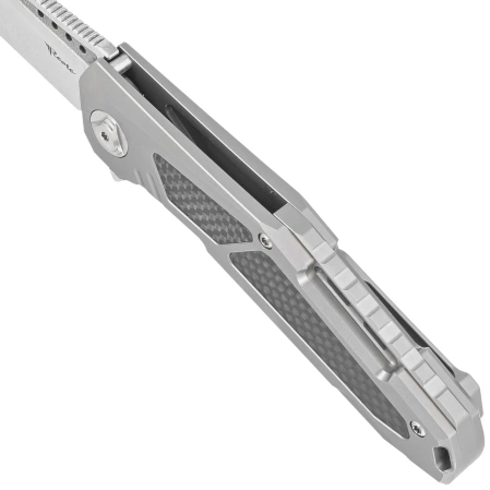 Reate K-3 Tanto Grey Titanium/Carbon Fiber, Damasteel Damascus