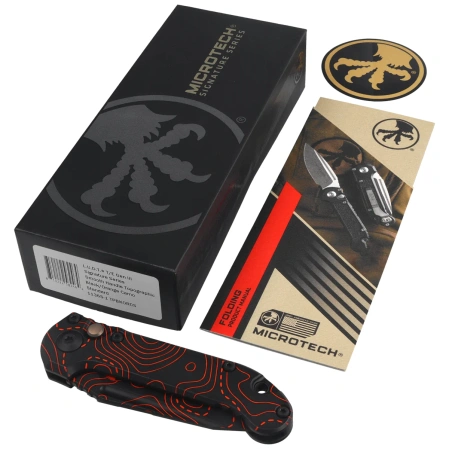 Microtech LUDT Gen III T/E Signature Automatic Knife Black-Orange Topographic Camo Smooth Aluminium, Black-Orange Topographic Camo M390MK by Tony Marfione (1136S-1TPBKORCS)