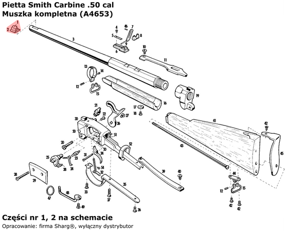 Muszka kompletna +1 +2 Pietta Smith Carbine .50 cal (A4653)