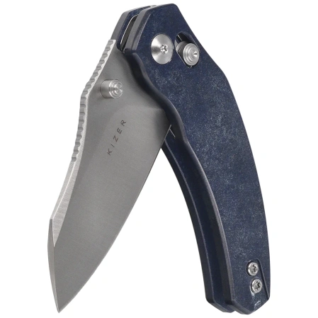 Kizer Mini Bulldog Knife Blue Canyon Richlite, Satin Nitro-V by O.SHO (V3672SA3)