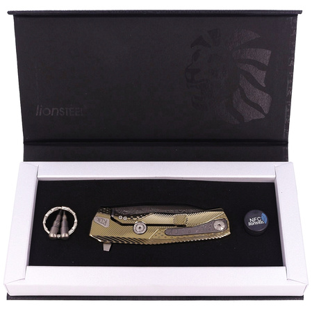 Nóż składany LionSteel ROK Gold Titanium, Chad Nichols Scrambled Damascus (ROK DD GL)