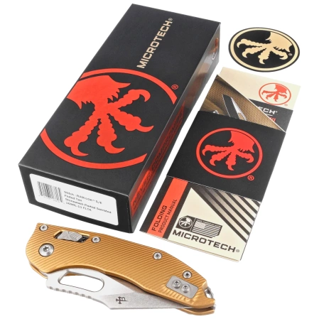 Microtech Stitch Ram-Lok S/E Knife Tan Fluted Aluminum, Stonewashed P/S M390MK by Borka Blades and Tony Marfione (169RL-11FLTA)