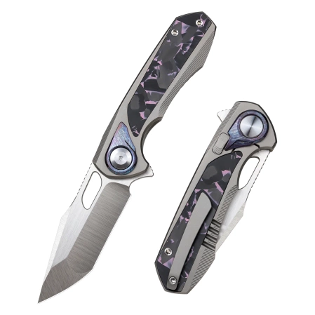 Nóż składany Remette RT-Saker Falcon Gray Titanium / Carbon Fiber, Manual Fine Grinding S45VN (ASTP-3)