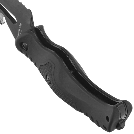Martinez Albainox 2-in-1 Tactical Knife, Black Rubberized Fiber, Black 3Cr13MoV (32316)