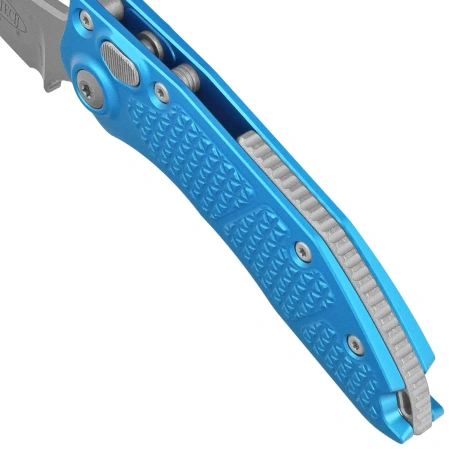 Microtech Stitch-A S/E Automatic Knife Blue Aluminum, Apocalyptic M390MK by Borka Blades and Tony Marfione (169-10APBL)