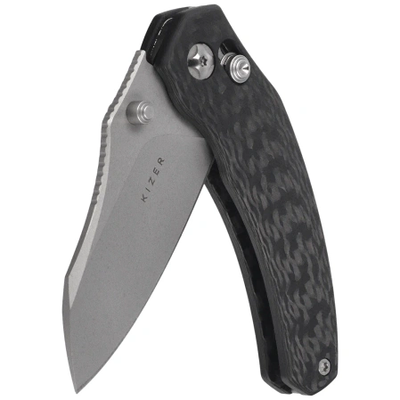 Kizer Mini Bulldog Knife Carbon Fiber, Stonewashed S45VN by O.SHO (Ki3672SA3)