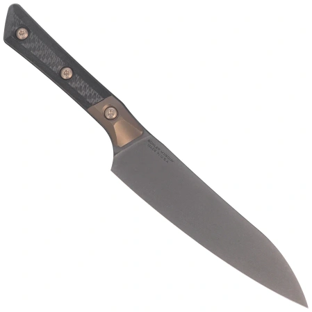 Microtech Utility Signature Kitchen Knife Bronze Titanium Bolster/Carbon Fiber, Black DLC M390MK (3400B-1DLCCFS)
