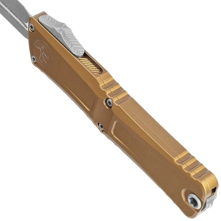 Microtech Combat Troodon Gen III D/E OTF Knife Tan Aluminum, Apocalyptic M390MK by Tony Marfione (1142-10APTA)