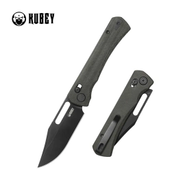 Kubey TBO Knife Black Micarta, Blackwashed 14C28N by Johan Jordaan (KU396D)