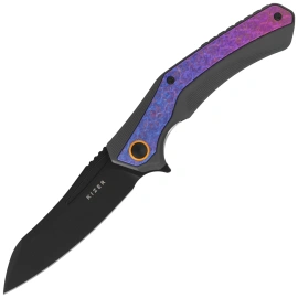 Kizer Draca Knife Crystallized Titanium / Black Aliminium, Black PVD S45VN by Mikey Carlson (Ki4751A2)