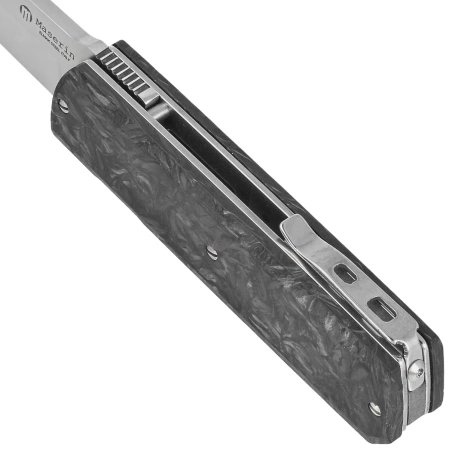 Maserin 410 Silver Black FatCarbon, Satin Elmax by Bruno Bruna Knife (410/N)