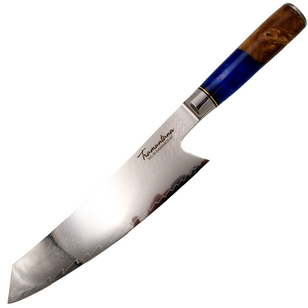 Tramuntana Decor Habitat Kiritsuke Kitchen Knife Stabilized Wood/Epoxy, VG10 Damascus (TK-CD01)