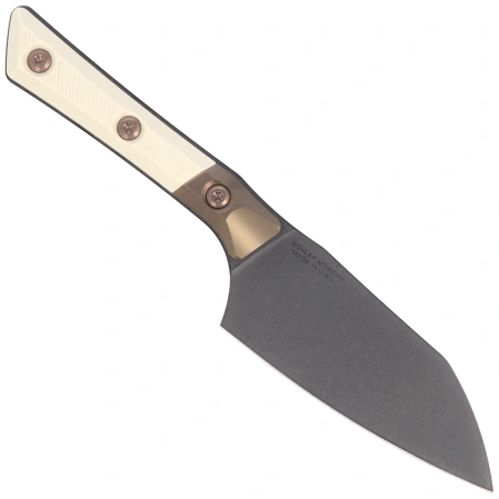 Microtech Santoku 6'' Kitchen Knife Titanium Bolster/Ivory G10, Black DLC M390MK (3300B-1DLCIVS)