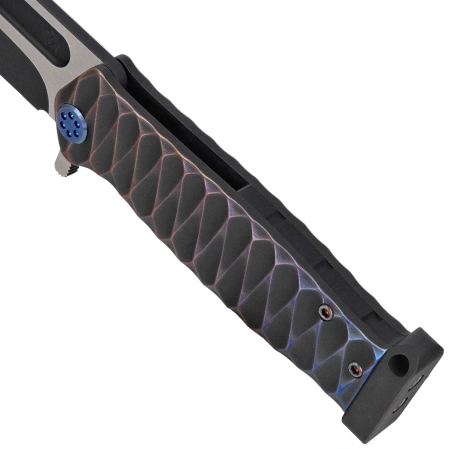 Nóż składany Medford USMC FF Black/Blue-Violet ''Diamond Head'' Titanium, BLue HW, Brsh/Blue Clip, Black DLC/Satin S90V by Greg Medford (MK2044TQ-01TM-TFCP-PP)