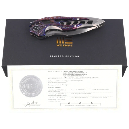 WeKnife Arrakis LE Gray / Flamed Titanium, Hand Rubbed Satin Vanax by Elijah Isham (906K)