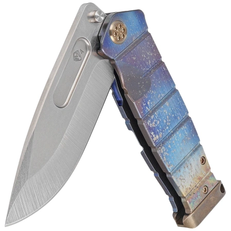 Nóż składany Medford USMC FF "Solar Flare"/Blue Titanium, Bronze HW/Clip, Tumbled S45VN by Grreg Medford (MK204STQ-03A2-T1C1-P1)