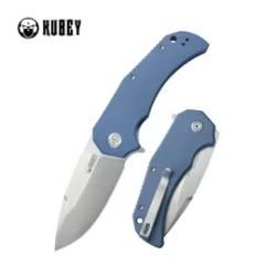 Kubey Bravo One Drop Point Knife Blue G10, Beadblasted AUS-10 by Mikkel Willumsen (KU319A)