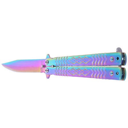 Nóż składany motylek Martinez Albainox Balisong Steel, Rainbow Finish (02193)
