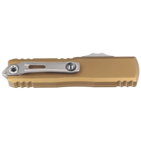 Microtech UTX-85 Gen IV D/E OTF Knife Tan Aluminum, Apocalyptic F/S M390MK by Tony Marfione (12324-D12APTA)