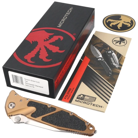 Microtech Socom Elite S/E-M Knife Tan Aluminum, Stonewashed M390MK by Tony Marfione (160-10TA)