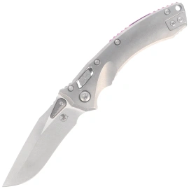 Microtech Amphibian Mini Ram-Lok S/E Knife Gray Slab Side Titanium, Purple Bksp, Stonewashed M390MK by Tony Marfione (137MRL-10MS3)