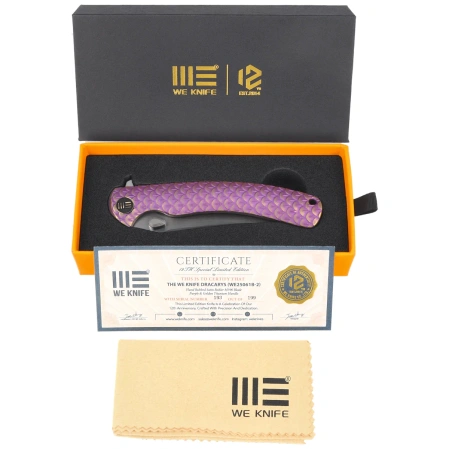 Nóż składany WeKnife Dracarys LE No ???/199 Purple / Golden Titanium, Hand Rubbed Satin M390 (WE25061B-2)
