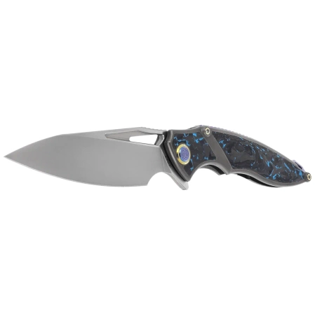 Nóż składany Rike Knife RK1902-B/CF Grey Titanium / Blue Carbon Fiber, Bead Blasted M390