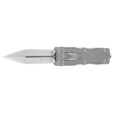 Microtech Dirac Delta D/E OTF Knife Natural Clear Aluminum, Stonewashed M390 by Tony Marfione (227-10NC)