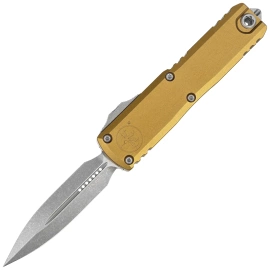 Microtech UTX-85 Gen IV D/E OTF Knife Tan Aluminum, Apocalyptic M390MK by Tony Marfione (12324-10APTA)