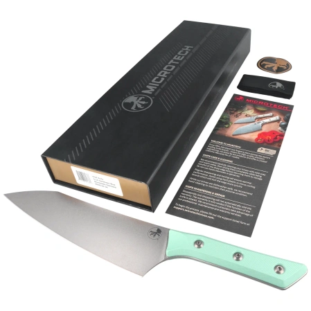 Microtech Chef 8'' Kitchen Knife Caribbean Blue G10, Stonewashed M390MK (3000-10CA)