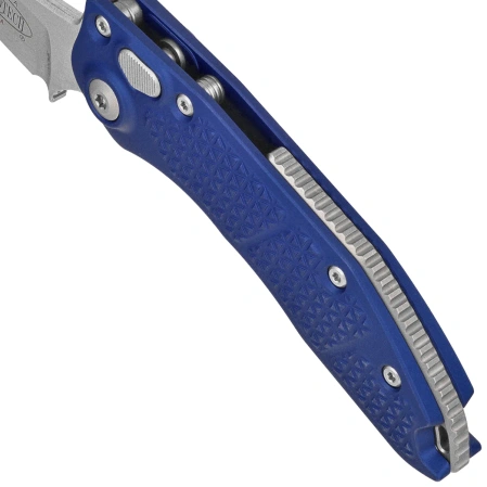 Nóż automatyczny Microtech Stitch-A S/E Navy Blue Aluminium, Stonewashed M390MK by Borka Blades and Tony Marfione (169-10NA)