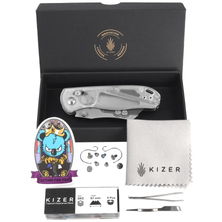 Nóż składany Kizer Uti Bear 1 White Acrylic, Bead Blasted SK5 / 50Cr15MoV by Azo (V3619JA5)